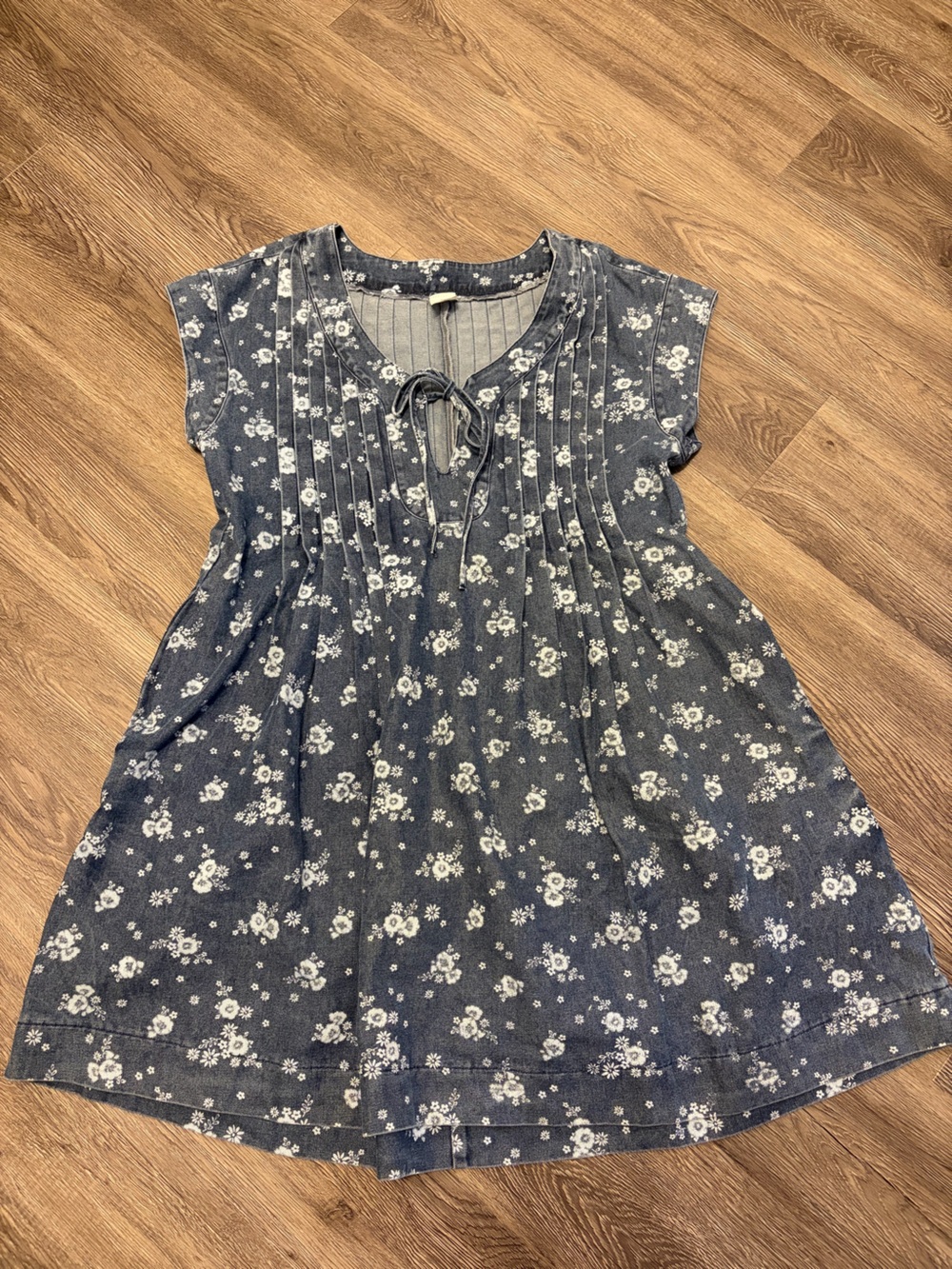 Denim Floral Tie-Front Casual Dress
